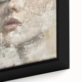 Close-up of an abstract figurative wall art piece, showcasing vibrant colors and intricate details in a framed canvas design, perfect for modern home decor.