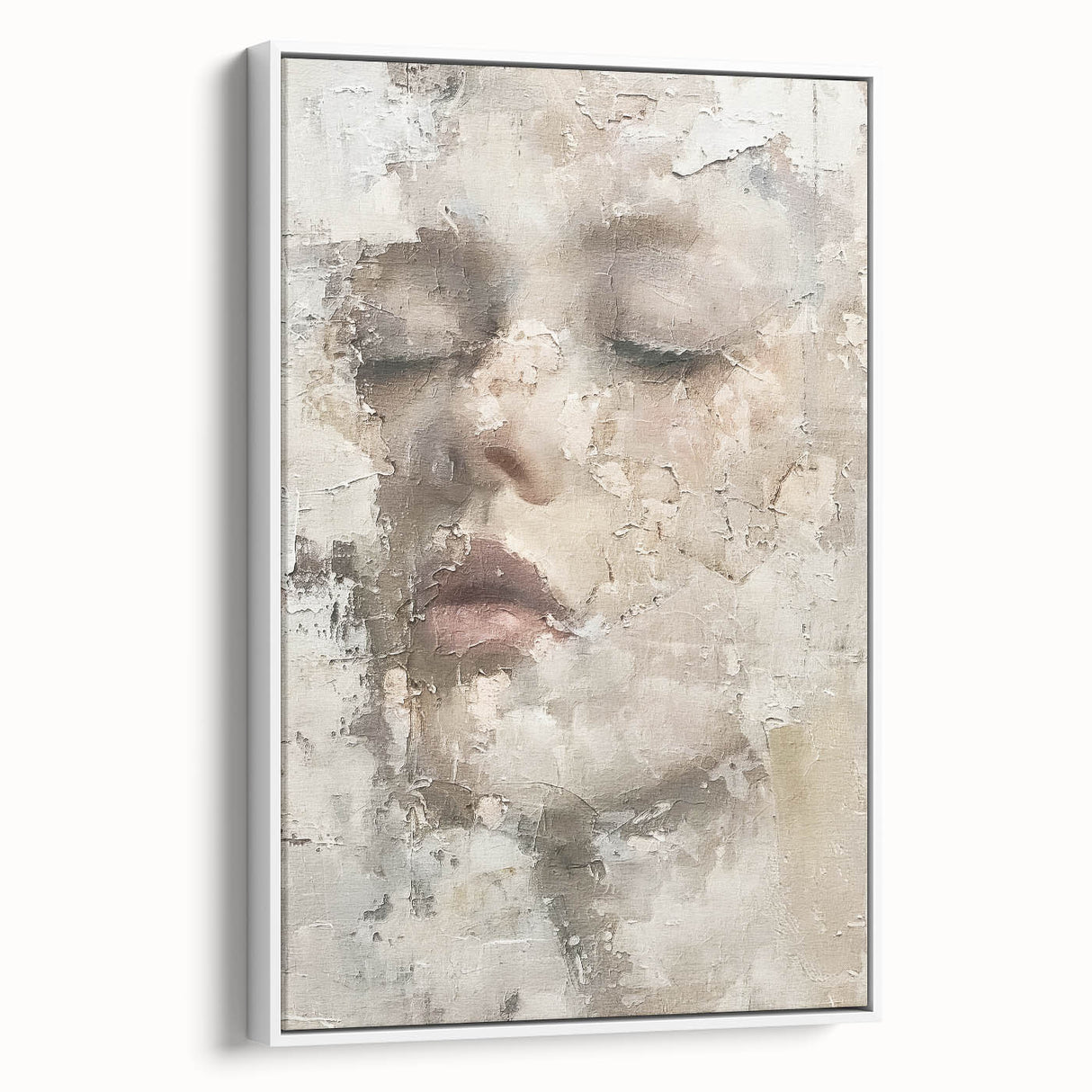 Framed abstract figurative wall art in a white setting, showcasing vibrant colors and intricate patterns, ideal for modern home decor.