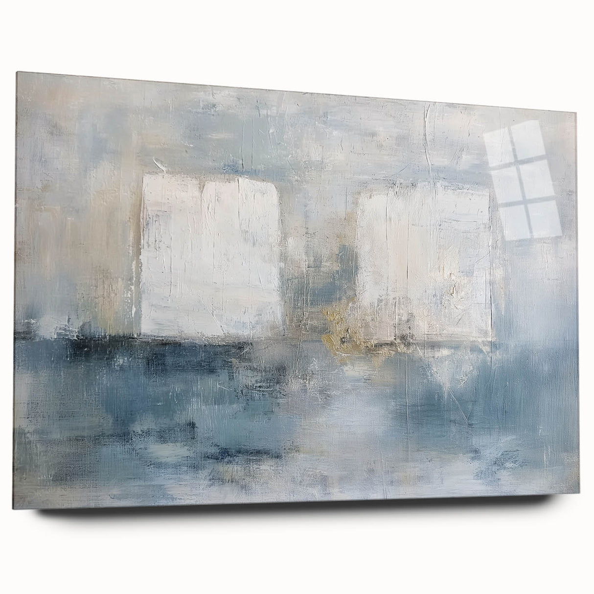 Abstract geometric design on an acrylic glass panel, showcasing vibrant colors in a side view. Ideal for modern home decor, this artwork enhances any space with its contemporary style.