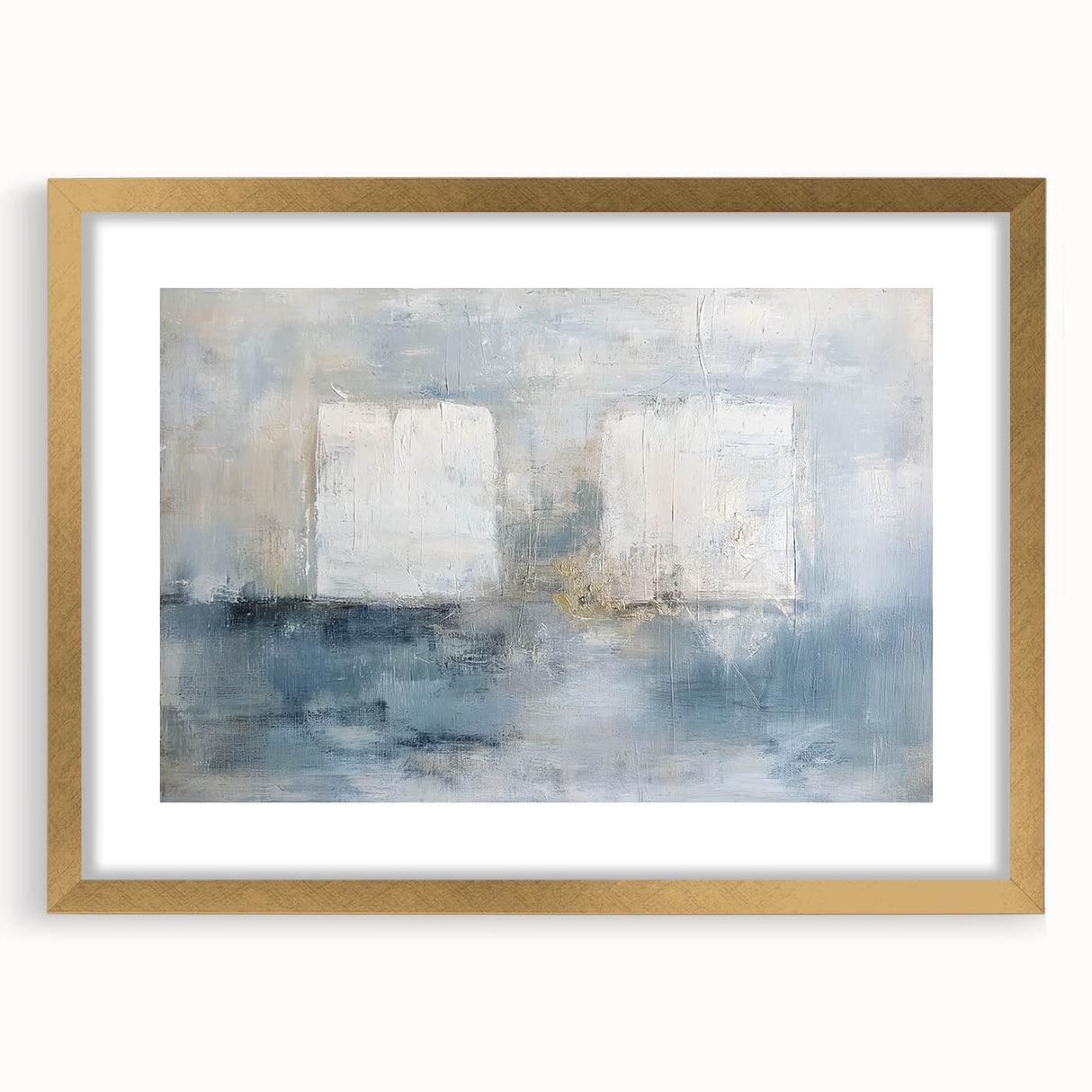 Abstract geometric frame in gold with a mat, showcasing a modern design suitable for home decor, emphasizing elegance and sophistication in interior spaces.