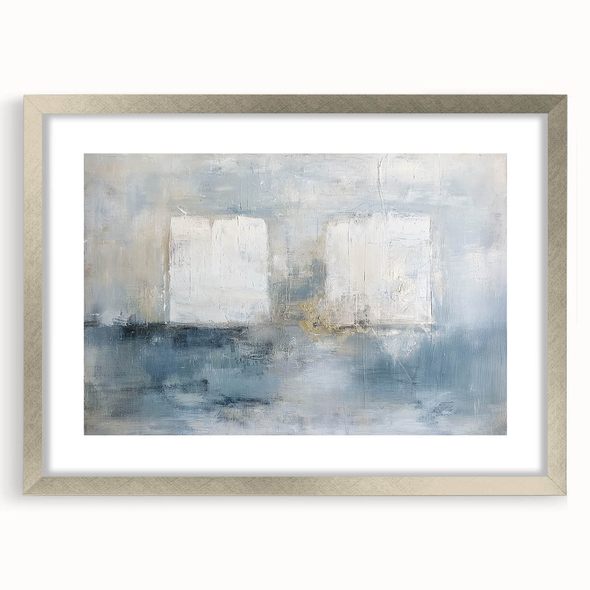 Abstract geometric frame with a silver mat, showcasing a modern artistic design in a front view perspective, ideal for contemporary home decor or office styling.