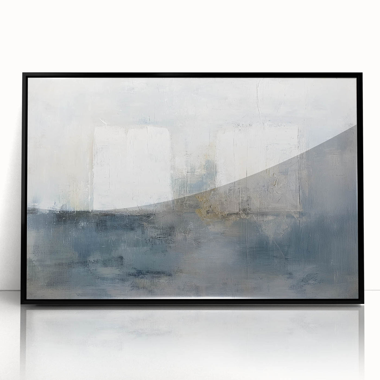 Framed abstract geometric wall art in black acrylic, showcasing sharp angles and modern design elements, perfect for contemporary home decor or office spaces.
