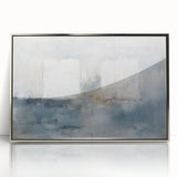 Framed geometric abstract art piece in silver tones, showcasing sharp lines and modern design, perfect for contemporary home decor and artistic expression.