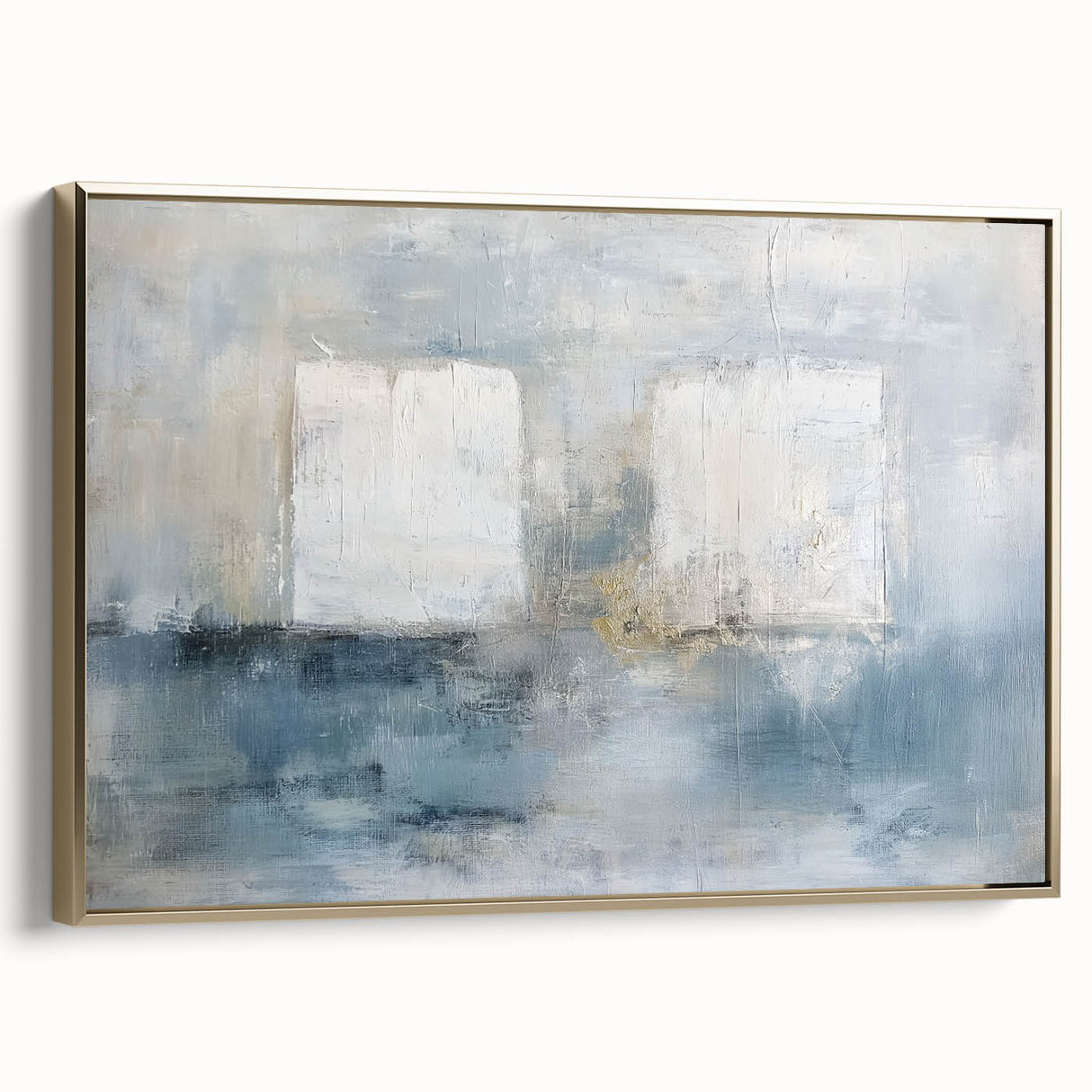 Abstract geometric framed canvas artwork in gold hues, showcasing a modern design with sharp angles and clean lines, perfect for contemporary home decor.