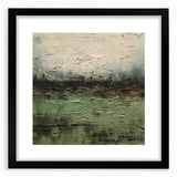 Abstract landscape wall art in a black frame with a white mat, showcasing vibrant colors and modern design elements, perfect for contemporary home decor.