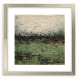 Abstract landscape wall art framed in silver, showcasing vibrant colors and intricate textures, designed to enhance modern interiors. Perfect for home decor.