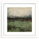 Abstract landscape wall art featuring vibrant colors and intricate patterns, framed with a white mat, perfect for modern home decor. Ideal for adding artistic flair to any room.