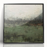 Framed abstract landscape wall art showcasing vibrant colors and dynamic shapes, with a sleek black frame enhancing its contemporary aesthetic. Ideal for modern home decor.