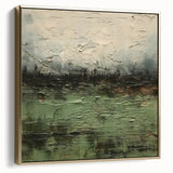 Framed canvas wall art showcasing an abstract landscape design in silver and gold tones, perfect for modern home decor, enhancing aesthetic appeal and style.