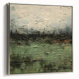 Framed abstract landscape wall art showcasing a silver side view, displaying serene colors and modern design elements, perfect for contemporary decor enhancement.