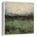 Framed abstract landscape wall art in a sleek white frame, showcasing vivid colors and fluid shapes, ideal for modern home decor. Perfect for adding a contemporary touch to living spaces.