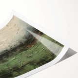 Abstract landscape wall art print showcasing vibrant colors and fluid shapes, rolled for easy transport and display, set against a neutral background.