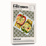 Large abstract wall art of assorted food dishes in vibrant colors on acrylic glass, ideal for bedroom or dining room decor.