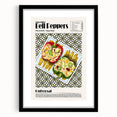 Extra large framed abstract art print featuring colorful, textured depictions of various food dishes.