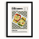 Extra large framed abstract art print featuring colorful, textured depictions of various food dishes.