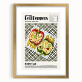 Extra large abstract art print featuring textured food dishes in muted earth tones, framed with a gold mat.