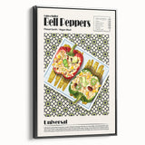 Framed canvas featuring a black and white vintage poster of assorted dishes, ideal for bedroom wall decor.