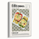 Vintage poster art featuring an array of colorful food dishes on a large framed canvas, ideal for living room decor.