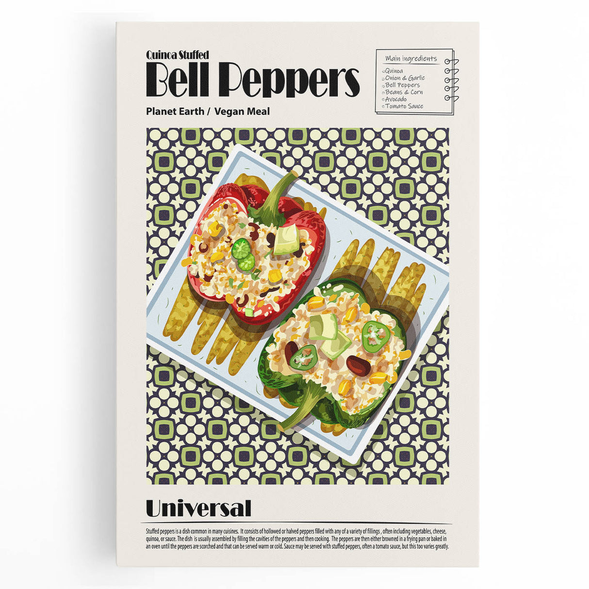 Black and white stretched canvas featuring various food dishes, ideal for kitchen wall art.