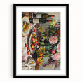 Extra large abstract art print with vibrant, colorful textures on a framed black mat, ideal for living room decor.