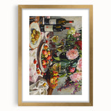 Extra large abstract art print featuring textured swirls in gold and white tones, framed with a gold mat.