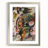 Textured abstract art print in muted earth tones, framed in silver, ideal for bedroom wall decor.