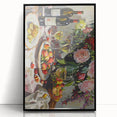 Large abstract wall art featuring mid-century modernist design in vibrant colors on a framed acrylic.
