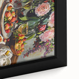 Extra large black wall art featuring colorful, textured food and drinks imagery on a framed canvas.