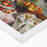 Art deco poster featuring a stylized cocktail glass on a rolled canvas, in muted gold and black tones.