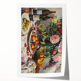 Extra large rolled print featuring a minimalist floral design in muted earth tones, ideal for dining room wall art.