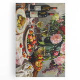 Black and white stretched canvas featuring assorted kitchen utensils, ideal for kitchen wall art.