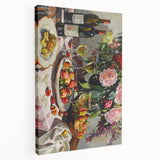 Large canvas print depicting assorted fruits and vegetables in vibrant colors, suitable for kitchen wall art.