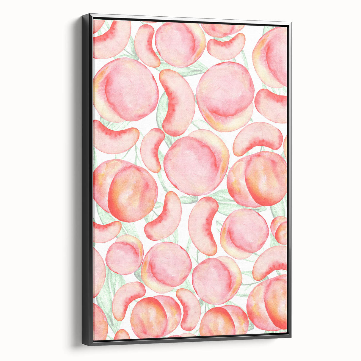 Black and white framed canvas featuring a vintage poster art style landscape of assorted fruits, ideal for bedroom decor.