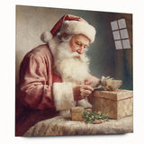 Holiday Decor Prints - Santa Wrapping Gifts Festive Canvas Art