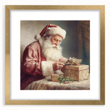 Holiday Decor Prints - Santa Wrapping Gifts Festive Canvas Art