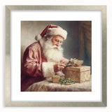Holiday Decor Prints - Santa Wrapping Gifts Festive Canvas Art
