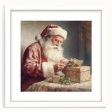 Holiday Decor Prints - Santa Wrapping Gifts Festive Canvas Art