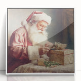 Holiday Decor Prints - Santa Wrapping Gifts Festive Canvas Art