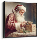 Holiday Decor Prints - Santa Wrapping Gifts Festive Canvas Art