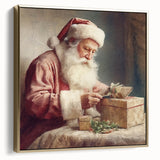 Holiday Decor Prints - Santa Wrapping Gifts Festive Canvas Art