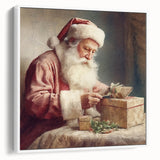 Holiday Decor Prints - Santa Wrapping Gifts Festive Canvas Art