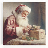Holiday Decor Prints - Santa Wrapping Gifts Festive Canvas Art