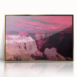 Framed acrylic artwork depicting a stunning landscape of canyons in gold tones, showcasing intricate details and vibrant colors, perfect for home decor.
