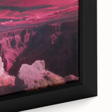 Close-up of a framed canvas print depicting vibrant landscape canyons with rich earthy tones, ideal for home decor and nature-inspired interiors.