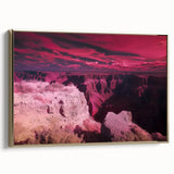 Framed canvas artwork depicting a vibrant landscape of canyons in warm gold tones, showcasing intricate details and textures, perfect for modern home decor.