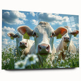 Vibrant acrylic glass artwork depicting a serene countryside landscape, showcasing lush green fields and a clear blue sky, perfect for home decor.