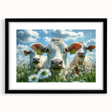 Framed landscape artwork showcasing a serene countryside scene, featuring a black mat and sleek black frame, ideal for home decor enhancement.