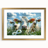 Elegant gold-framed landscape artwork showcasing a serene countryside scene with vibrant colors and a textured mat, perfect for enhancing home décor.