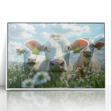 Framed acrylic artwork showcasing a serene countryside landscape, featuring lush green fields and a bright blue sky, designed to enhance home decor.