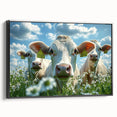 Framed canvas artwork depicting a serene countryside landscape in vibrant colors, featuring rolling hills and a clear sky, showcased from a black side view. Ideal for home decor enthusiasts seeking nature-inspired art.